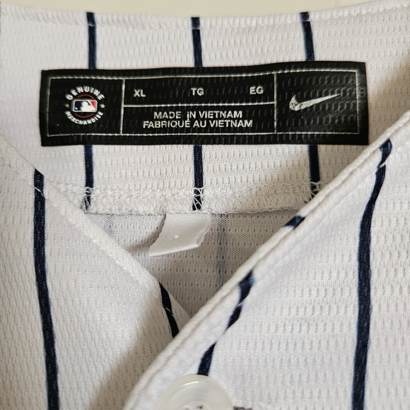 Nike White Pinstripe New York Yankees Men's Shirt/ Jersey LANGLEY 99 Size XL - Picture 4 of 9
